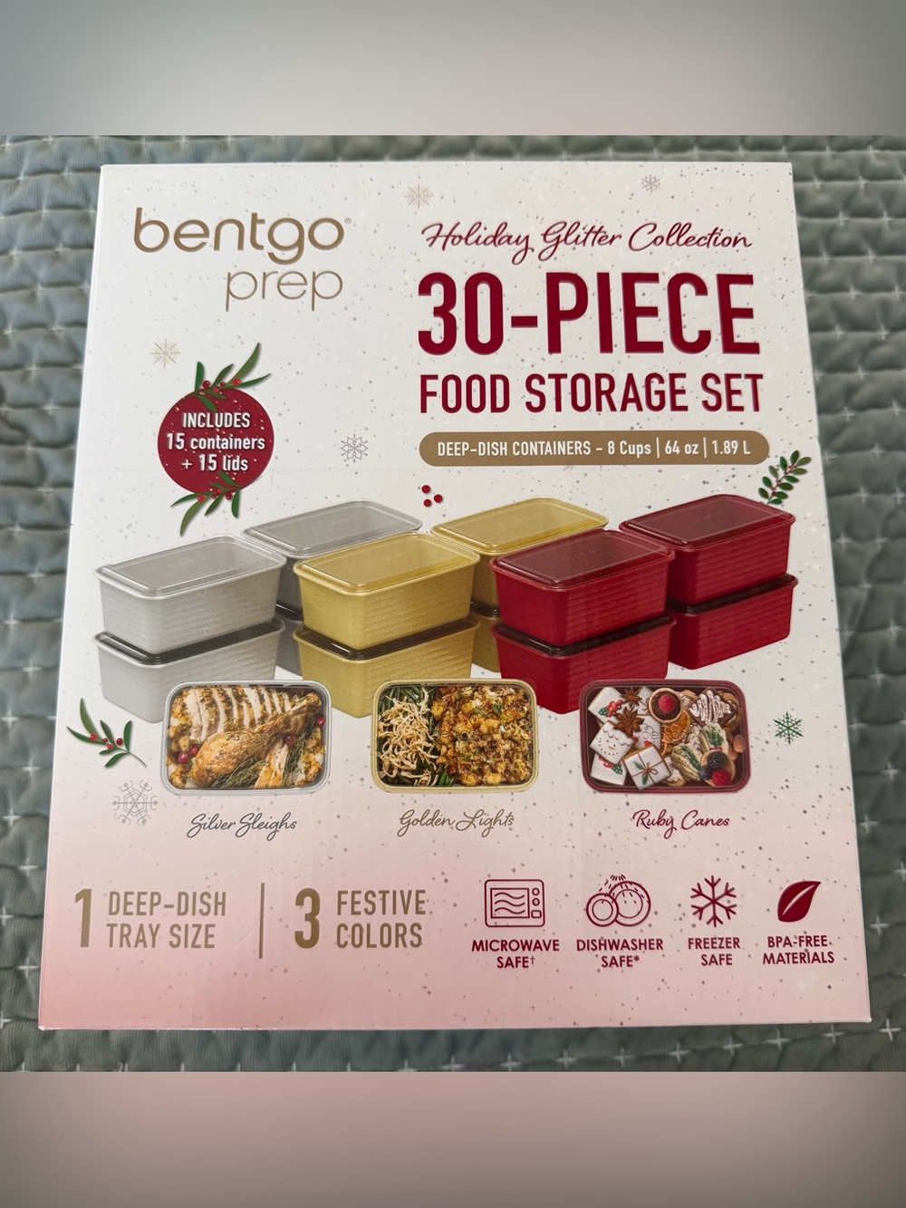 Bentgo Prep Holiday Glitter 30-Piece Food Storage Set — Silver, Gold, Red